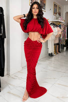 Jessica Bara Vendita Bubble Top and Ruched Maxi Skirt Set