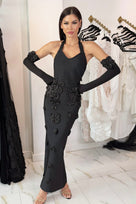 Jessica Bara Hadi Flower Halter Neck Maxi Dress with Gloves