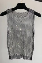 Jessica Bara Sagie Metallic Glitter See Through Top