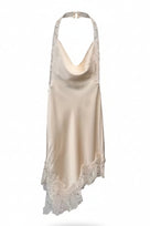 Jessica Bara Marsh Lace Satin Halter Neck Asymmetric Mini Dress
