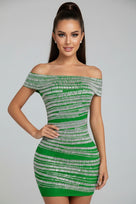 Jessica Bara Jona Off The Shoulder Rhinestone Mini Dress