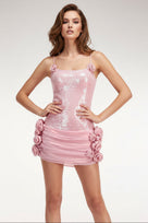 Jessica Bara Titi Ruched Flower Mini Dress