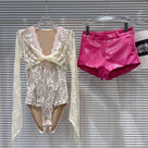 Jessica Bara Pazie Lace Long Sleeve Bodysuit and Shorts Two Piece Set
