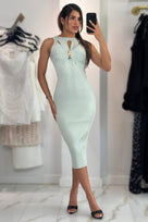 Jessica Bara Derlie Keyhole Gold Hardware Maxi Dress