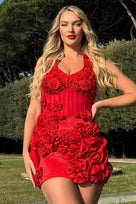 Jessica Bara Romana Flower Halter Neck Mini Dress