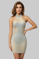 Jessica Bara Cashzera Crystal Halter Mini Dress