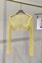 Jessica Bara Izarel Metallic Glitter See Through Long Sleeve Top