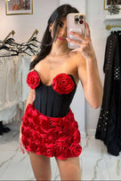 Jessica Bara Hermosa Rose Flower Top and Mini Skirt Two Piece Set