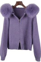 Jessica Bara Rialie Fur Hood Knit Zip Up Sweater