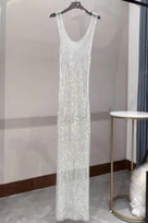 Jessica Bara Amelia Metallic Glitter See Through Maxi Dress