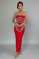 Jessica Bara Mikarel Crystal Choker Maxi Dress
