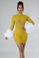 Jessica Bara Xerani Crystal Long Sleeve Ruffle Mini Dress
