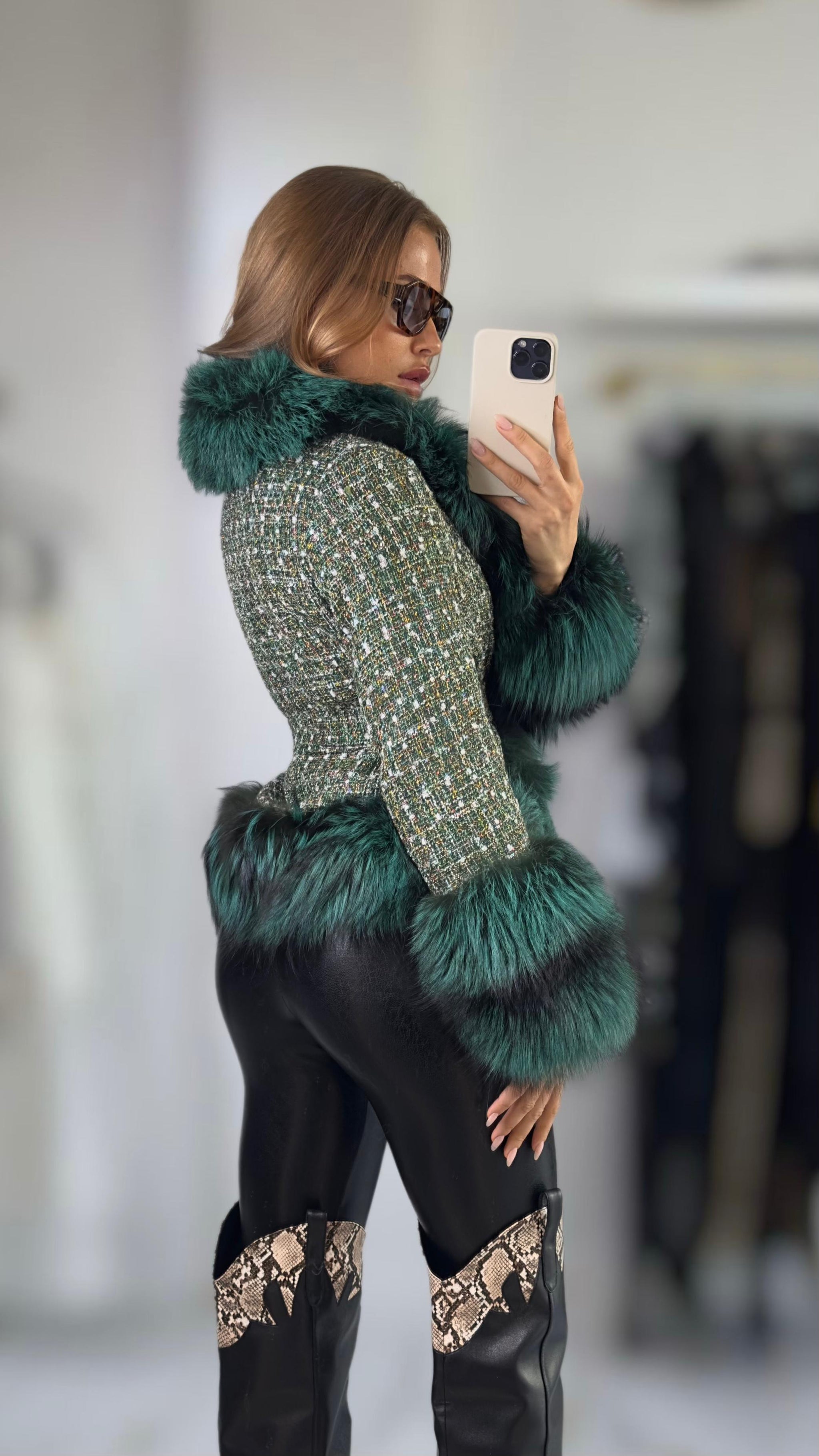 Jessica Bara Shaliyah Fur and Tweed Belted Coat As Seen On Leyla