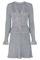 Jessica Bara Dellas Knit Gold Button Peplum Long Sleeve Mini Dress