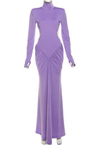 Jessica Bara Andesha Turtleneck Long Sleeve Backless Gown