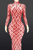 Jessica Bara Jasmeen Crystal Mesh Long Sleeve Maxi Dress
