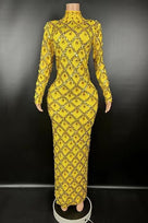 Jessica Bara Jasmeen Crystal Mesh Long Sleeve Maxi Dress