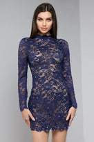 Holt Miami Ellane High Neck Long Sleeve Lace Mini Dress