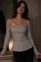 Jessica Bara Erma Off The Shoulder Long Sleeve Belted Top