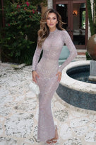 Jessica Bara Marionella Long Sleeve Turtleneck Rhinestone Gown