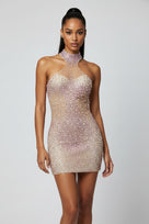 Jessica Bara Cashzera Crystal Halter Mini Dress