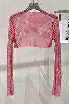 Jessica Bara Izarel Metallic Glitter See Through Long Sleeve Top