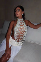 Jessica Bara Zadie Pearl Fringe Halter Top