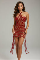 Jessica Bara Katria Crystal Halter Neck Mini Dress