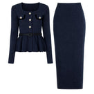Jessica Bara Shavida Gold Button Long Sleeve Belted Top and Maxi Skirt Two Piece Set