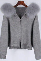 Jessica Bara Rialie Fur Hood Knit Zip Up Sweater