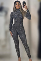 Jessica Bara Aysha Long Sleeve Rhinestone Jumpsuit