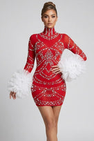 Jessica Bara Xerani Crystal Long Sleeve Ruffle Mini Dress