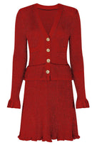Jessica Bara Dellas Knit Gold Button Peplum Long Sleeve Mini Dress
