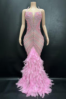 Jessica Bara Hannie Crystal Feather Maxi Dress