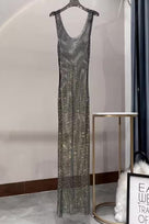 Jessica Bara Amelia Metallic Glitter See Through Maxi Dress