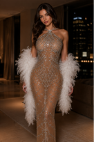 Jessica Bara Evis Crystal Halter Neck Gown with Shawl