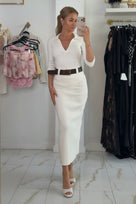 Jessica Bara Flamara 2 Belted Knit Bodysuit and Maxi Skirt Set
