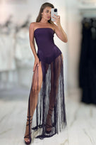 Jessica Bara Alia Strapless Tube Fringe Maxi Dress