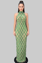Jessica Bara Yasmeen Crystal Mesh Maxi Dress