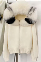 Jessica Bara Ajoni Fur Hood Knit Zip Up Sweater