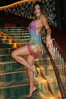 Jessica Bara Amaranta Backless Crystal Fringe Mini Dress