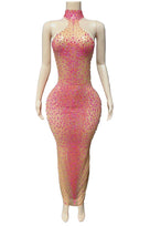 Jessica Bara Salome High Neck Halter Crystal Gown