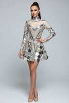 Jessica Bara Zambeya Sequin Long Sleeve High Neck Mini Dress