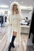 Jessica Bara Amea Fur Hooded Long Jacket