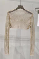 Jessica Bara Izarel Metallic Glitter See Through Long Sleeve Top