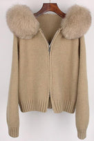 Jessica Bara Rialie Fur Hood Knit Zip Up Sweater