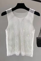 Jessica Bara Sagie Metallic Glitter See Through Top