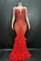 Jessica Bara Hannie Crystal Feather Maxi Dress