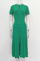 Jessica Bara Teva Gold Button Short Sleeve Maxi Dress