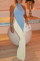 Jessica Bara Zareah High Neck Halter Ruched Maxi Dress